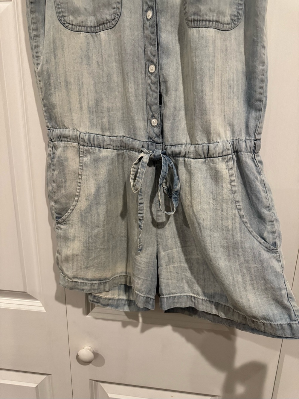 Rails 100% Tencel Chambray Romper XS Sleeveless Drawstring Waist Pockets - Picture 7 of 16